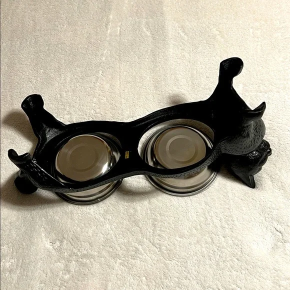 Vintage Cast Iron Black Cat Double Pet Bowl. NWOT - Picture 6 of 9